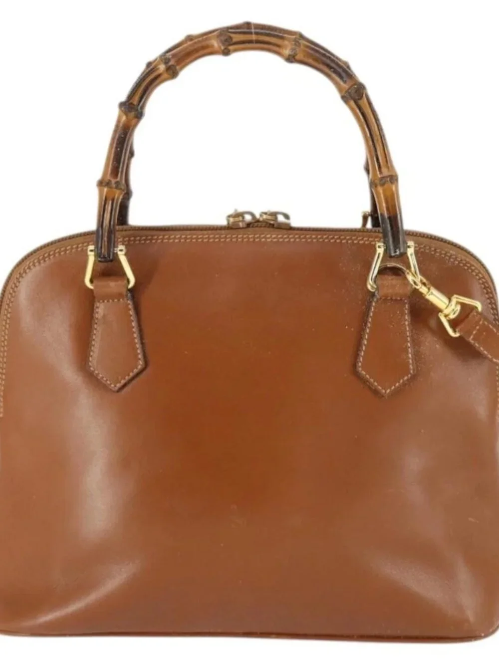 GUCCI Bamboo Hand Bag Leather 2way Brown Gold 000 122 0290 Auth 168572